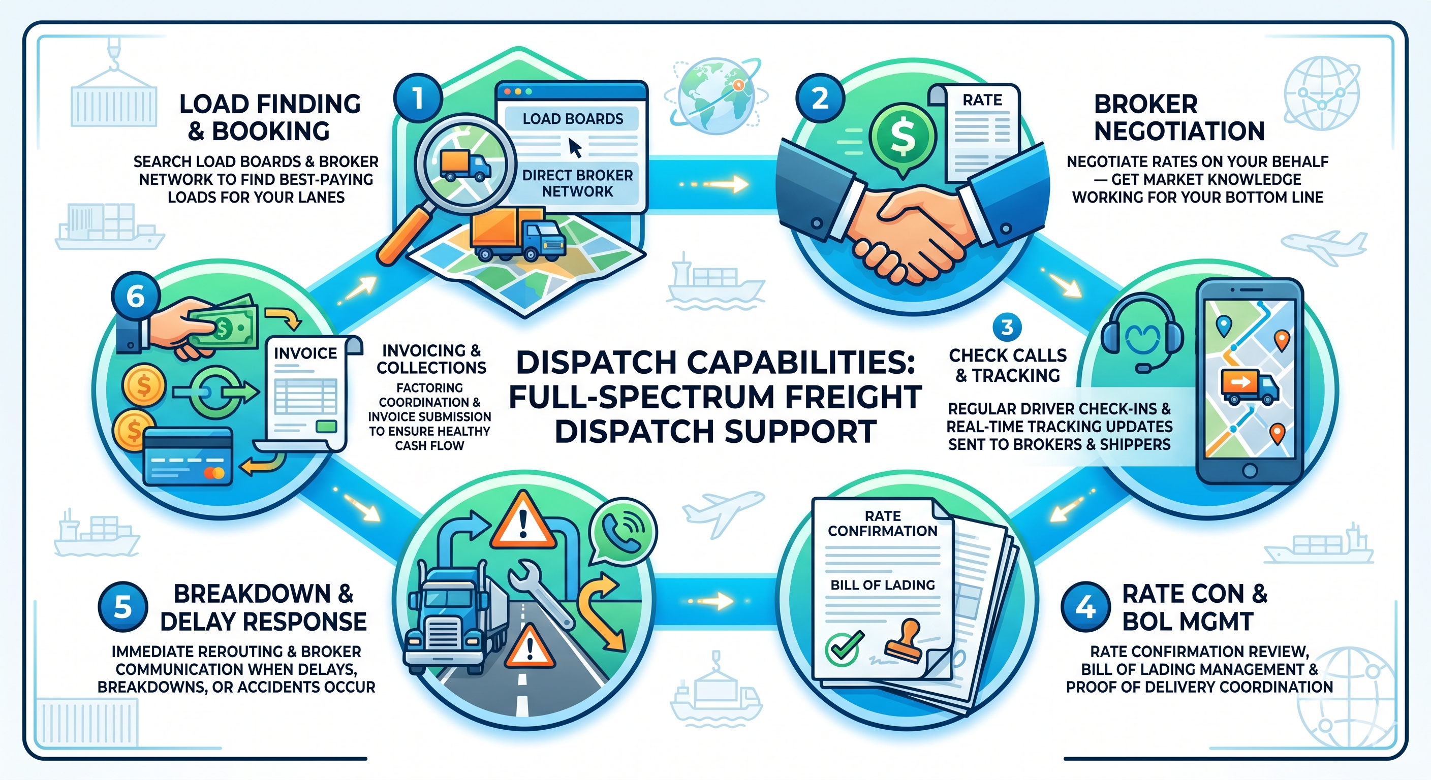 Dispatch Capabilities: Full-Spectrum Freight Dispatch Support Infographic